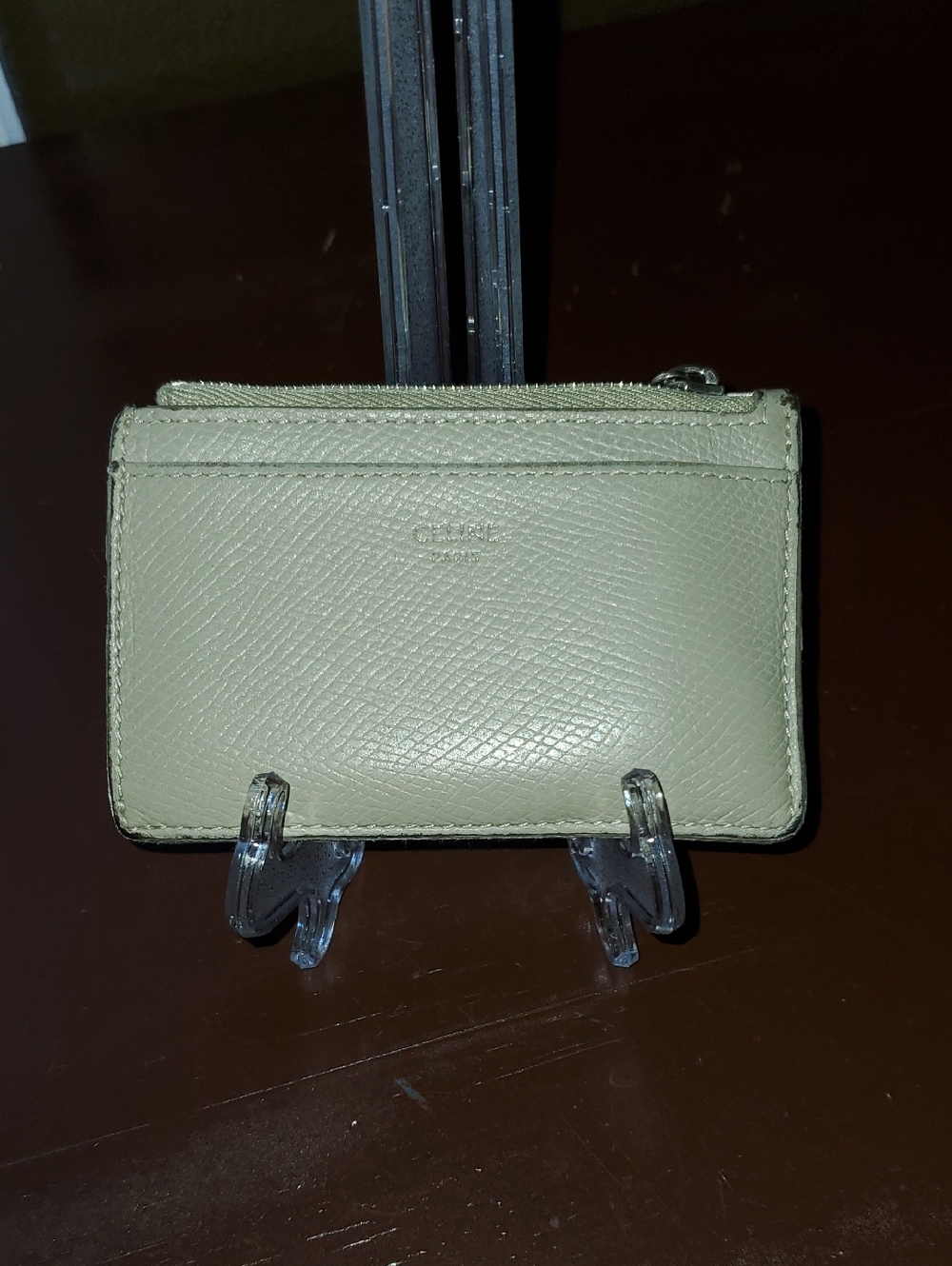 CELINE Zip Card Holder in grained calfskin